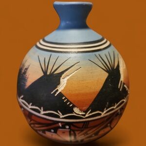 Beautiful Handcrafted Multicolor Artist Signed Navajo Small Ceramic Vase
